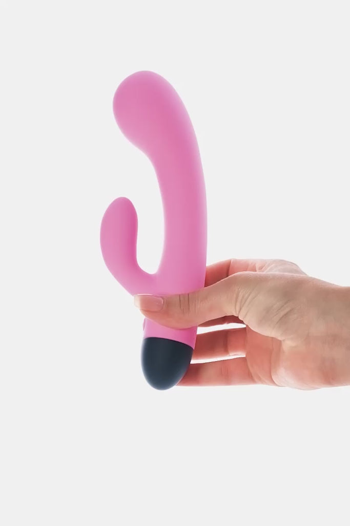 Vibratore rabbit Zucchero Sfilato di MySecretCase in silicone rosa, design morbido e lineare, con doppia stimolazione per pareti vaginali e clitoride, dotato di 10 modalità di vibrazione